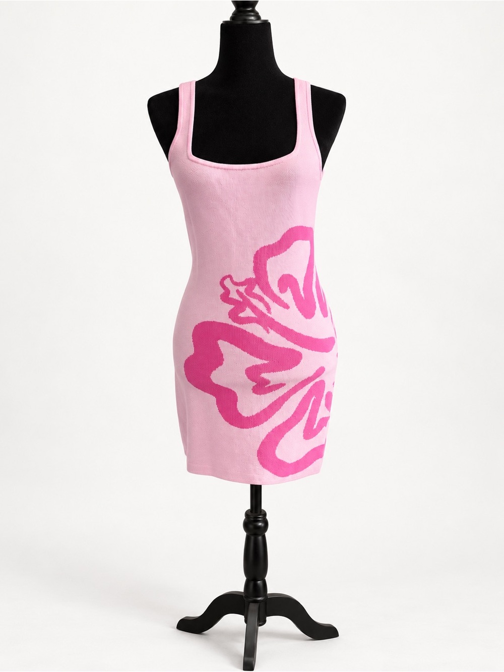 Kulani Kinis Pale Pink Knit Mini Dress with Hot Pink Floral Graphic